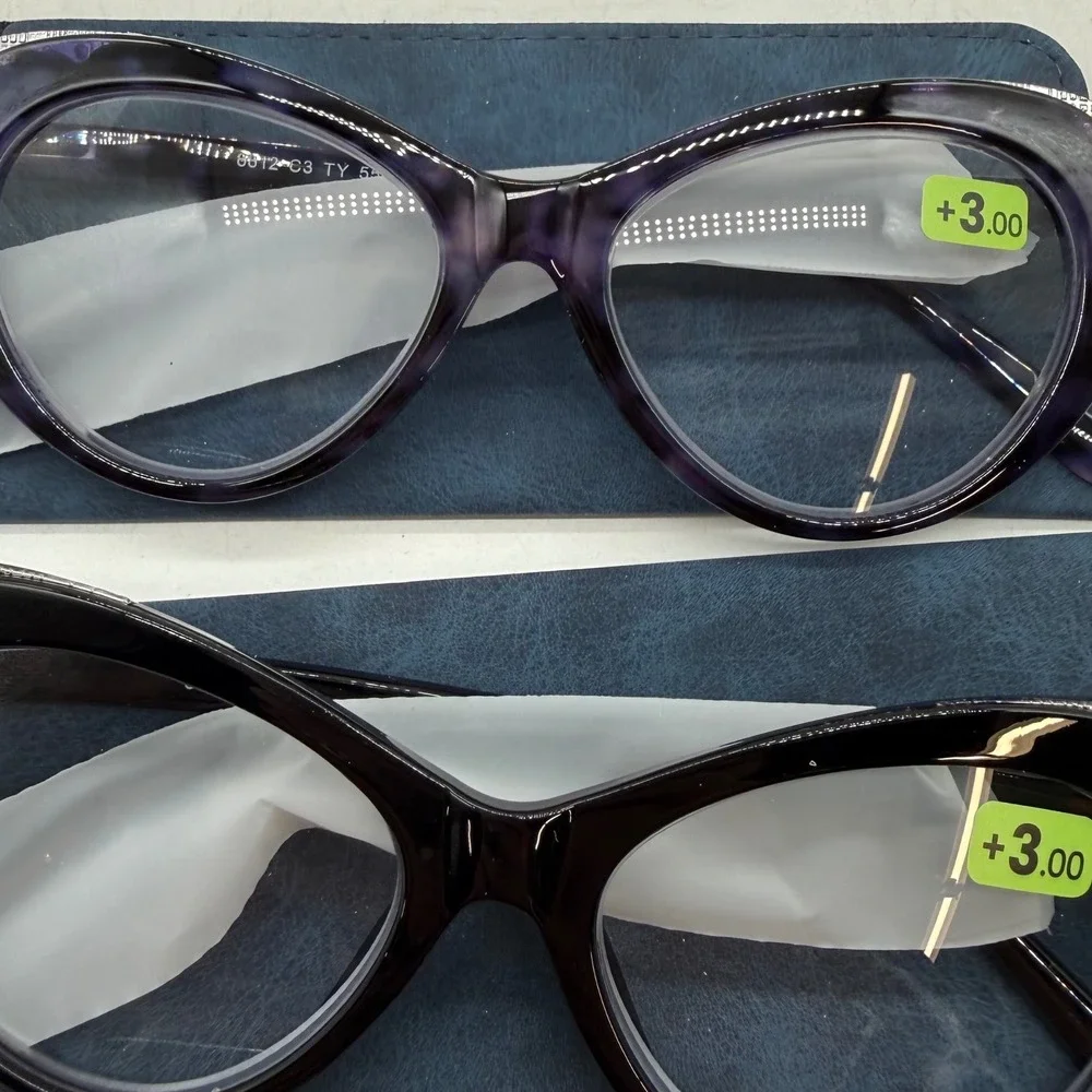 3 Pack Oversized Cat Eye Reading Glasses +3.00 Strength Rhinestone Accents 8812